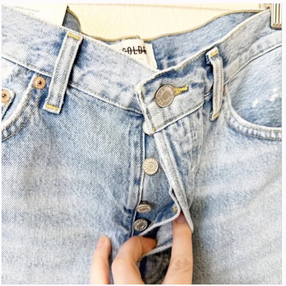 NWT Agolde Parker Long Distressed Button Fly Denim Jean Shorts in Swapmeet 29 - Picture 9 of 11